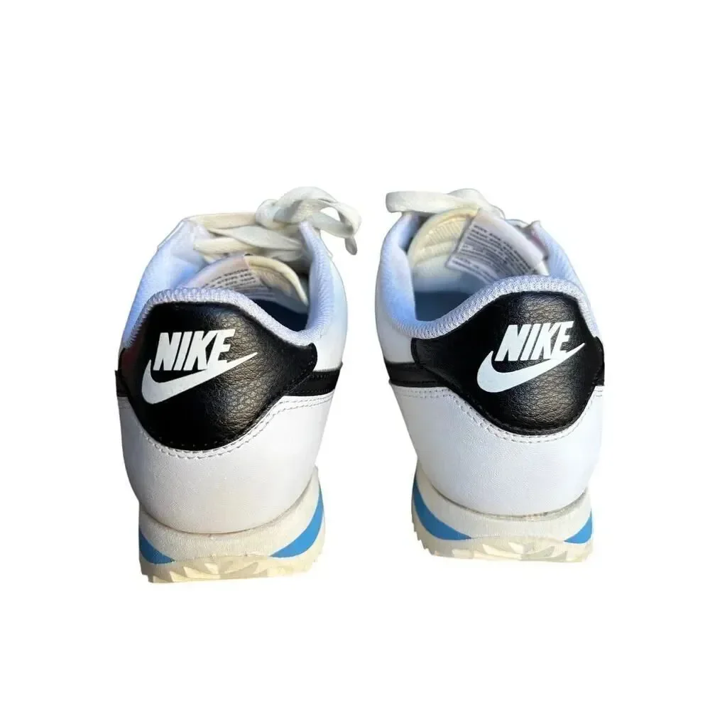 Nike Cortez women’s sneakers, US size 7.5, UK size 5, white, black, and blue